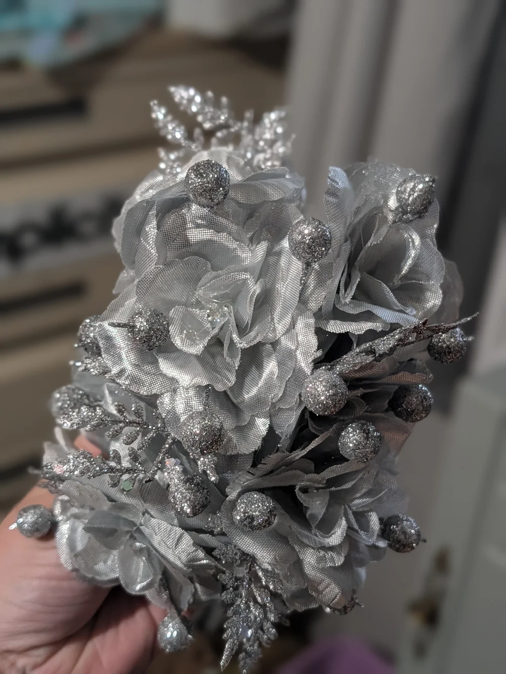 Silver Floral Rhinestone Hair Clip - Women Accessories